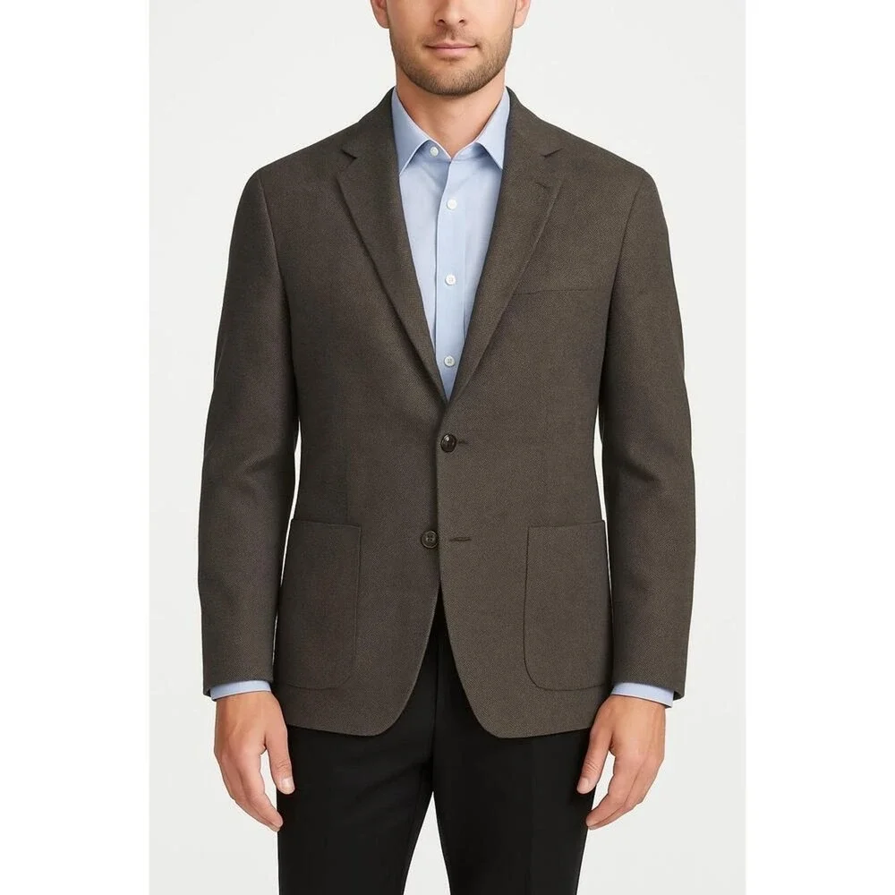 Bachrach Herringbone 2 Button Notched Lapel Patch Pockets Blazer‎ Jacket Wool